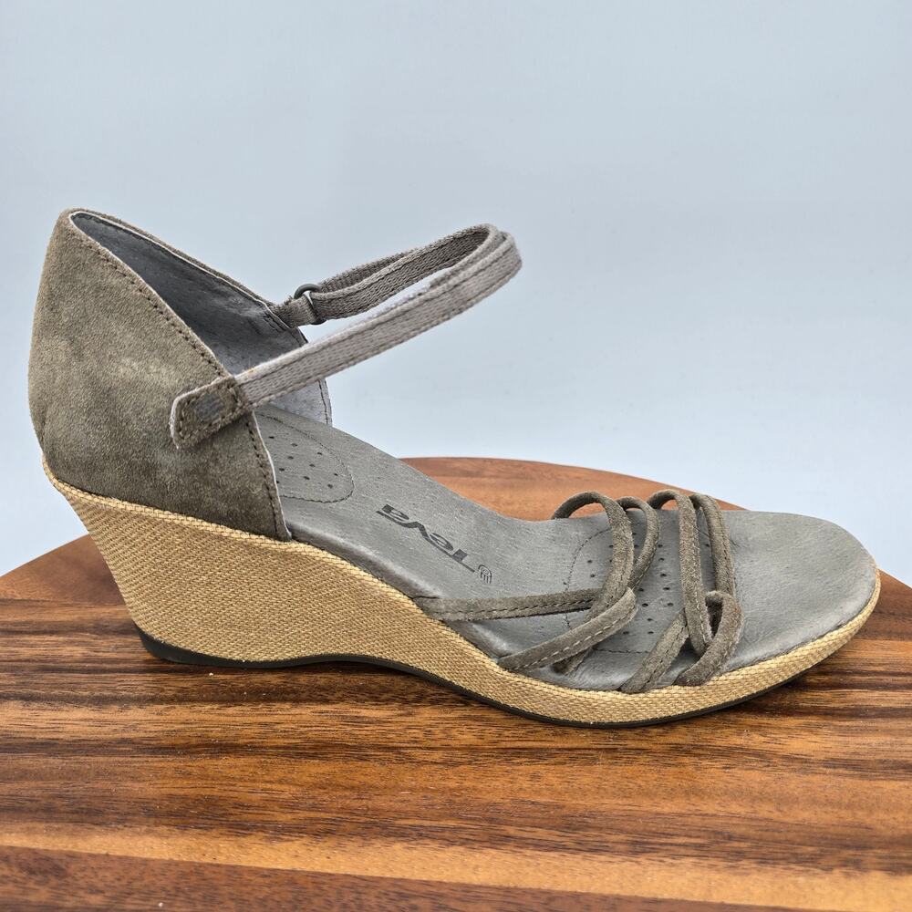 Teva Sandals Women's 9.5 Suede Leather Adjustable Strappy Wedge Comfort Shoes
